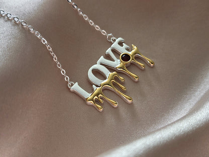 18k Gold and Sterling Silver Love Necklace