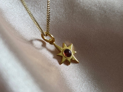 18k Gold North Star Pendant with Garnet