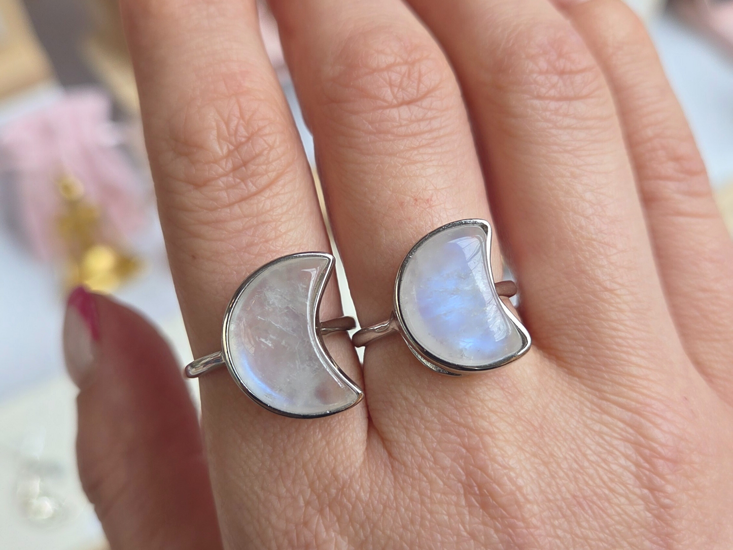 Silver Moonstone Magical Moon Crescent ring