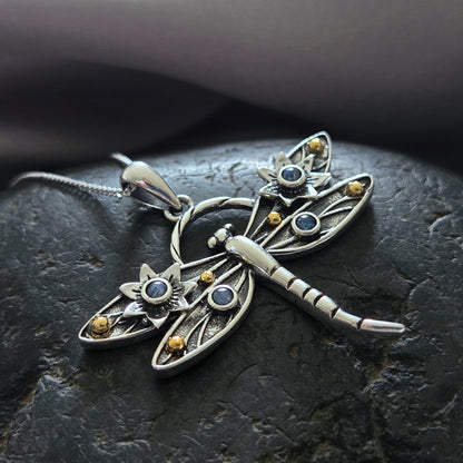 Silver Dragonfly Pendant with Moonstones