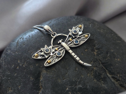 Silver Dragonfly Pendant with Moonstones