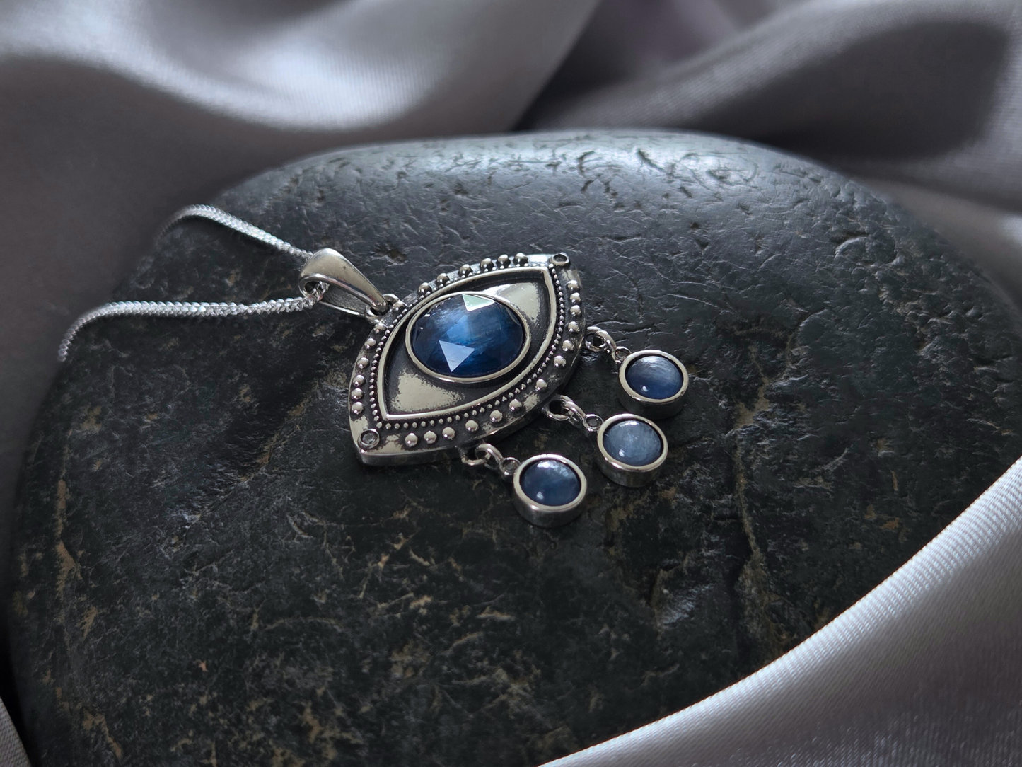 Silver Eye Necklace with Dangling Moonstones