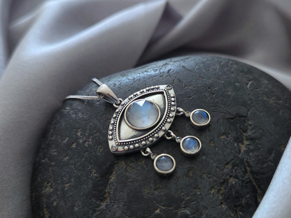 Silver Eye Necklace with Dangling Moonstones