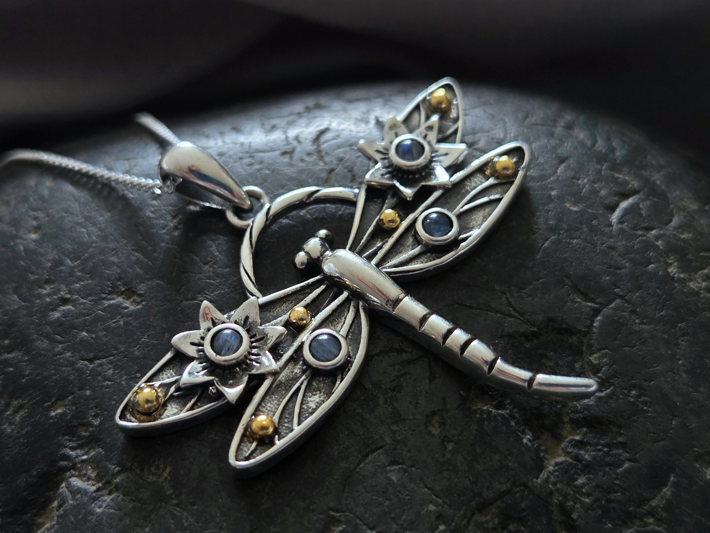 Silver Dragonfly Pendant with Moonstones