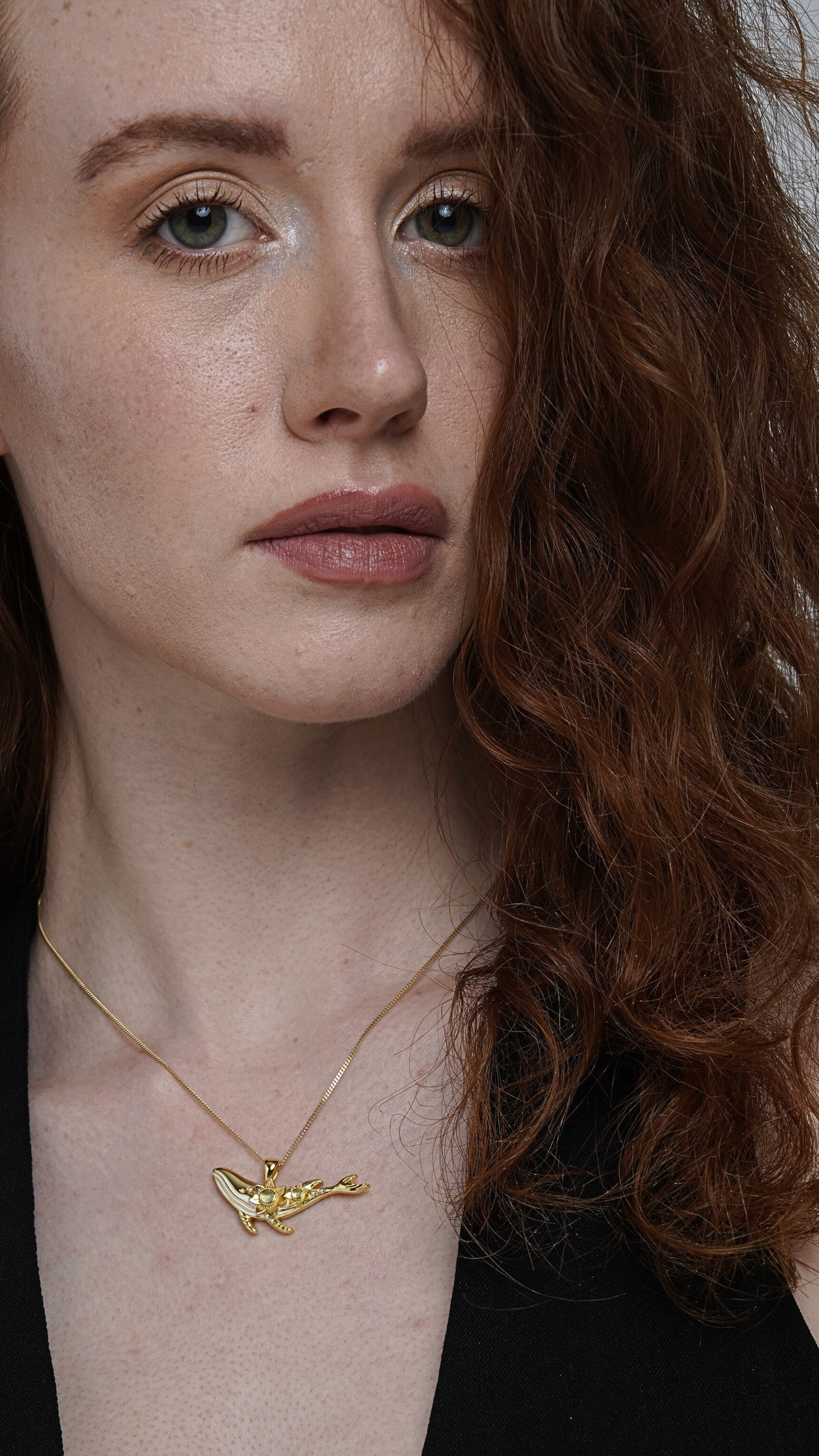 Gold Dainty Whale Necklace with Aquamarines