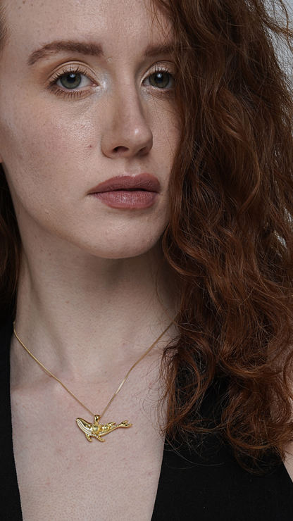Gold Dainty Whale Necklace with Aquamarines