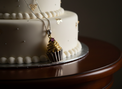 18k Gold and Silver Cupcake pendant