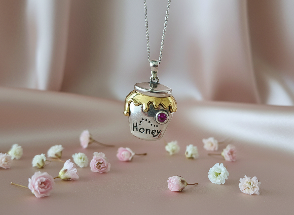 18k Gold and Silver Honey jar pendant
