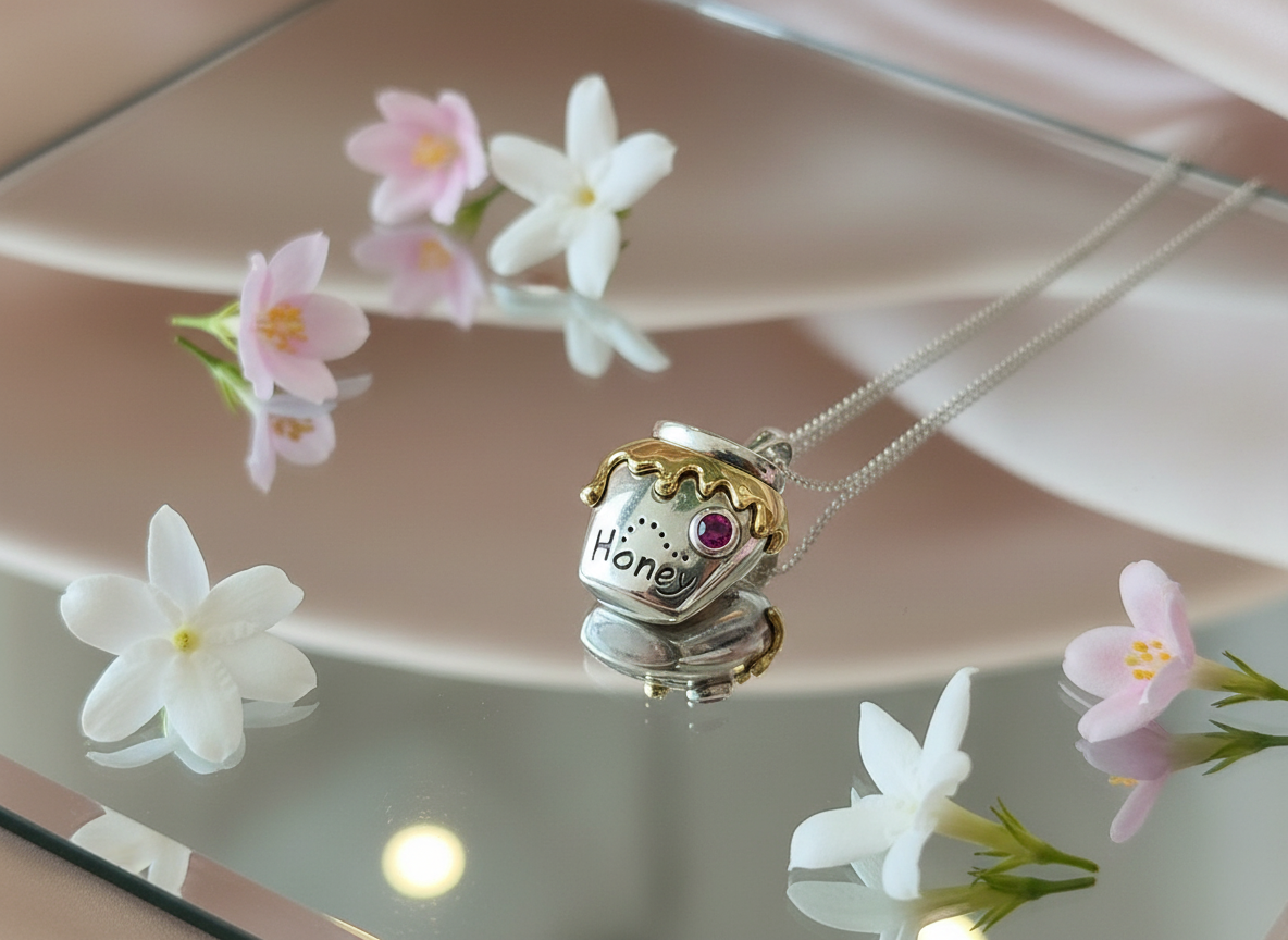 18k Gold and Silver Honey jar pendant