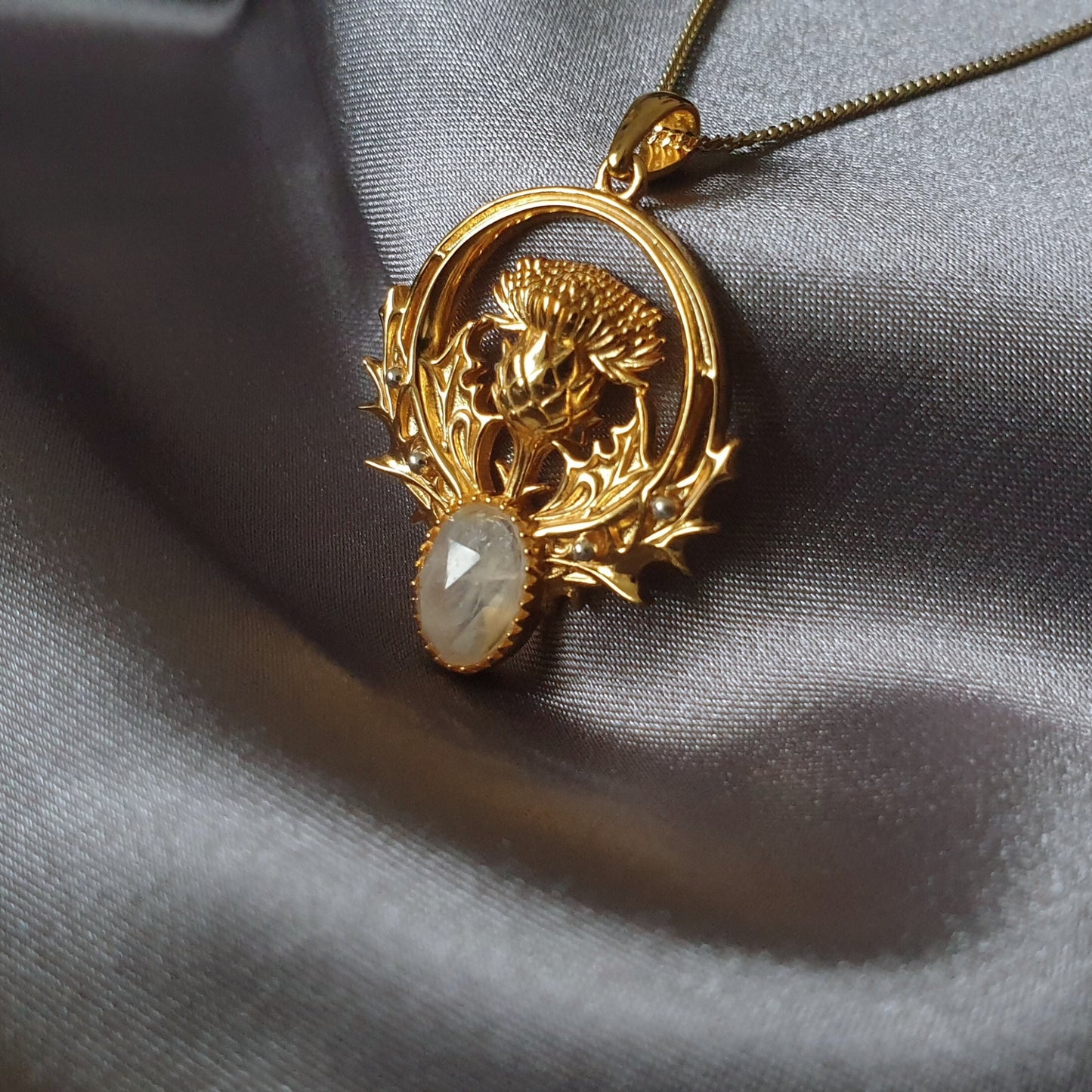 Gold Thistle Flower Necklace with Amethyst