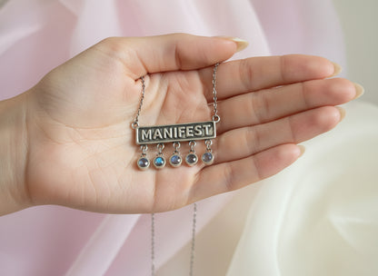 Silver Manifest Necklace with Moonstones