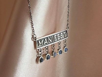 Silver Manifest Necklace with Moonstones