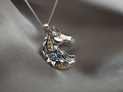 Silver Horse Necklace with Moonstones