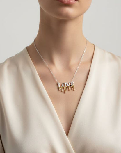 18k Gold and Sterling Silver Love Necklace
