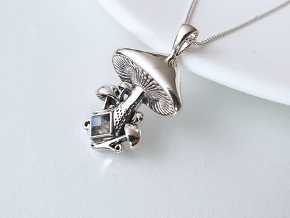 Silver Mushroom Necklace with Moonstone