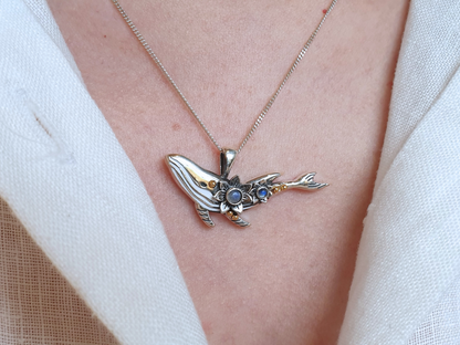 Silver Dainty Whale Necklace with Moonstones