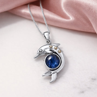 Silver Dolphin Pendant with Kyanite
