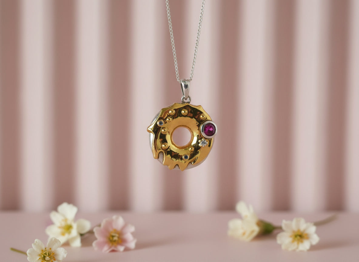18k Gold and Silver Donut pendant