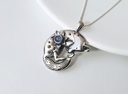 Silver Sleeping Fox Necklace with Moonstones