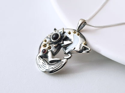 Silver Sleeping Fox Necklace with Moonstones