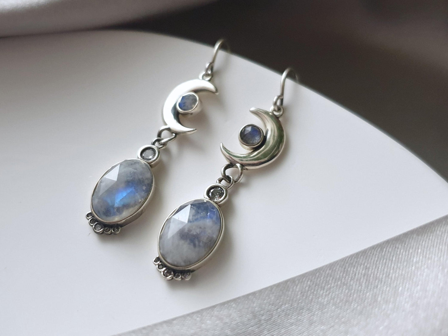 Celestial Moon Drop Earrings with Moonstones