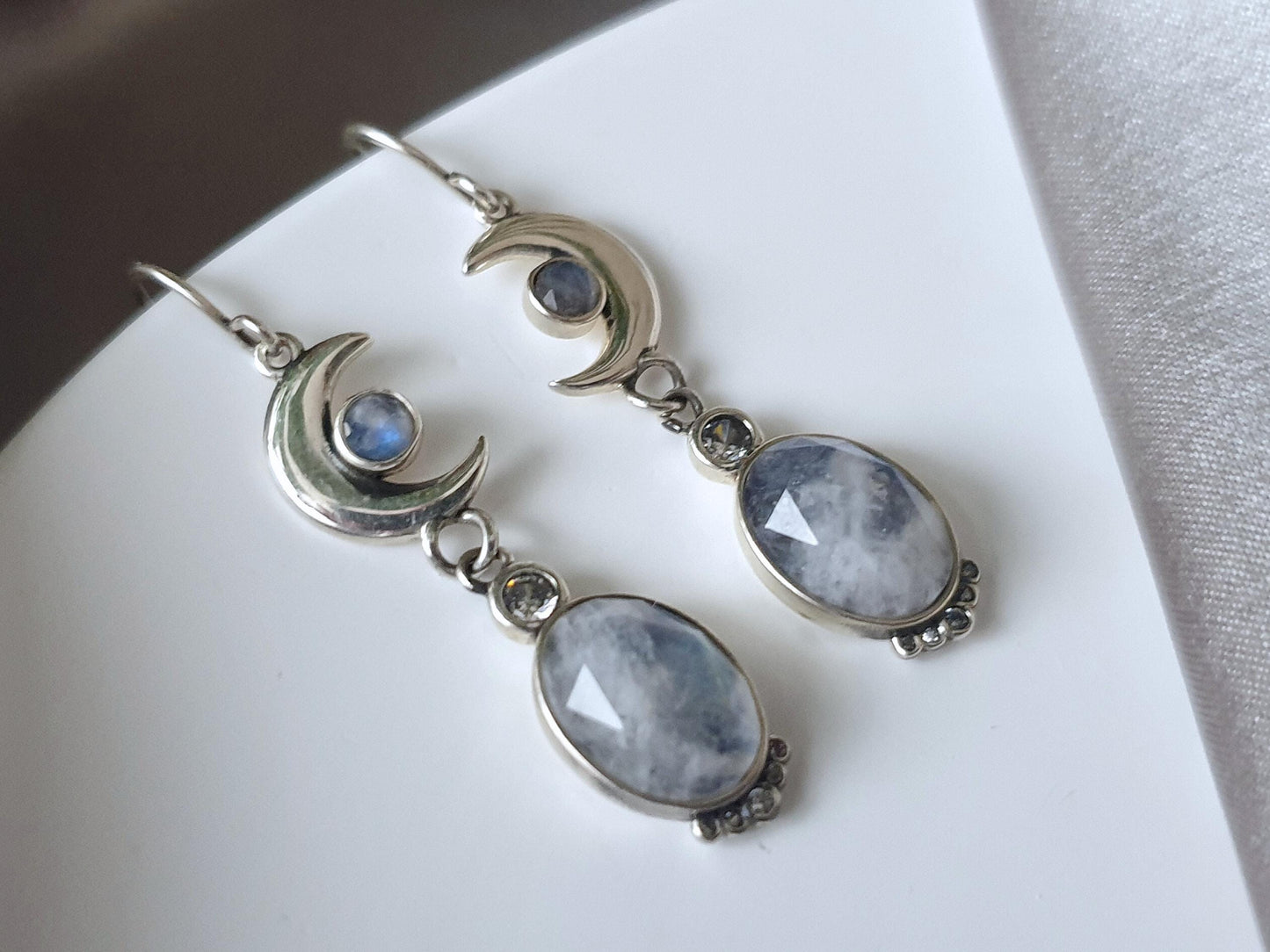 Celestial Moon Drop Earrings with Moonstones
