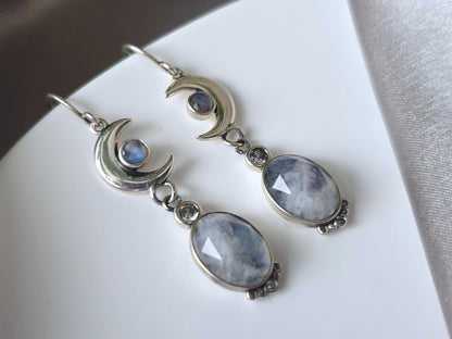 Celestial Moon Drop Earrings with Moonstones