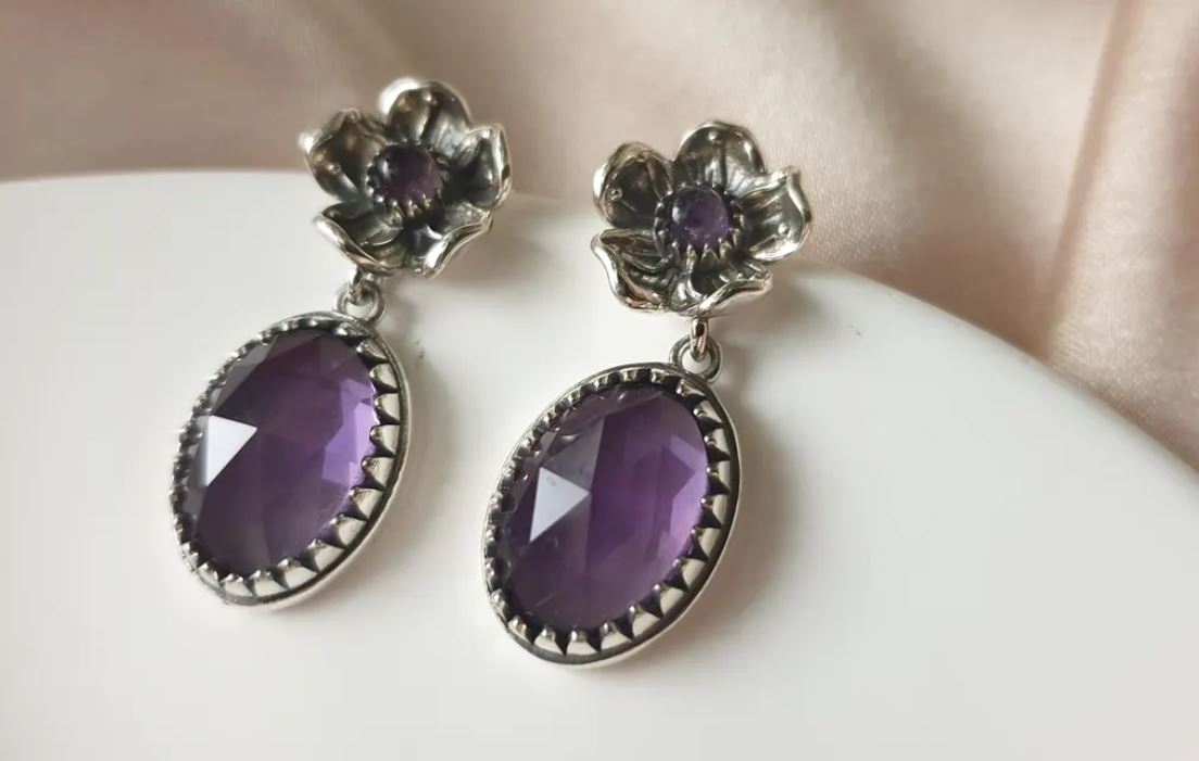 Flower Earrings with Large Moonstones