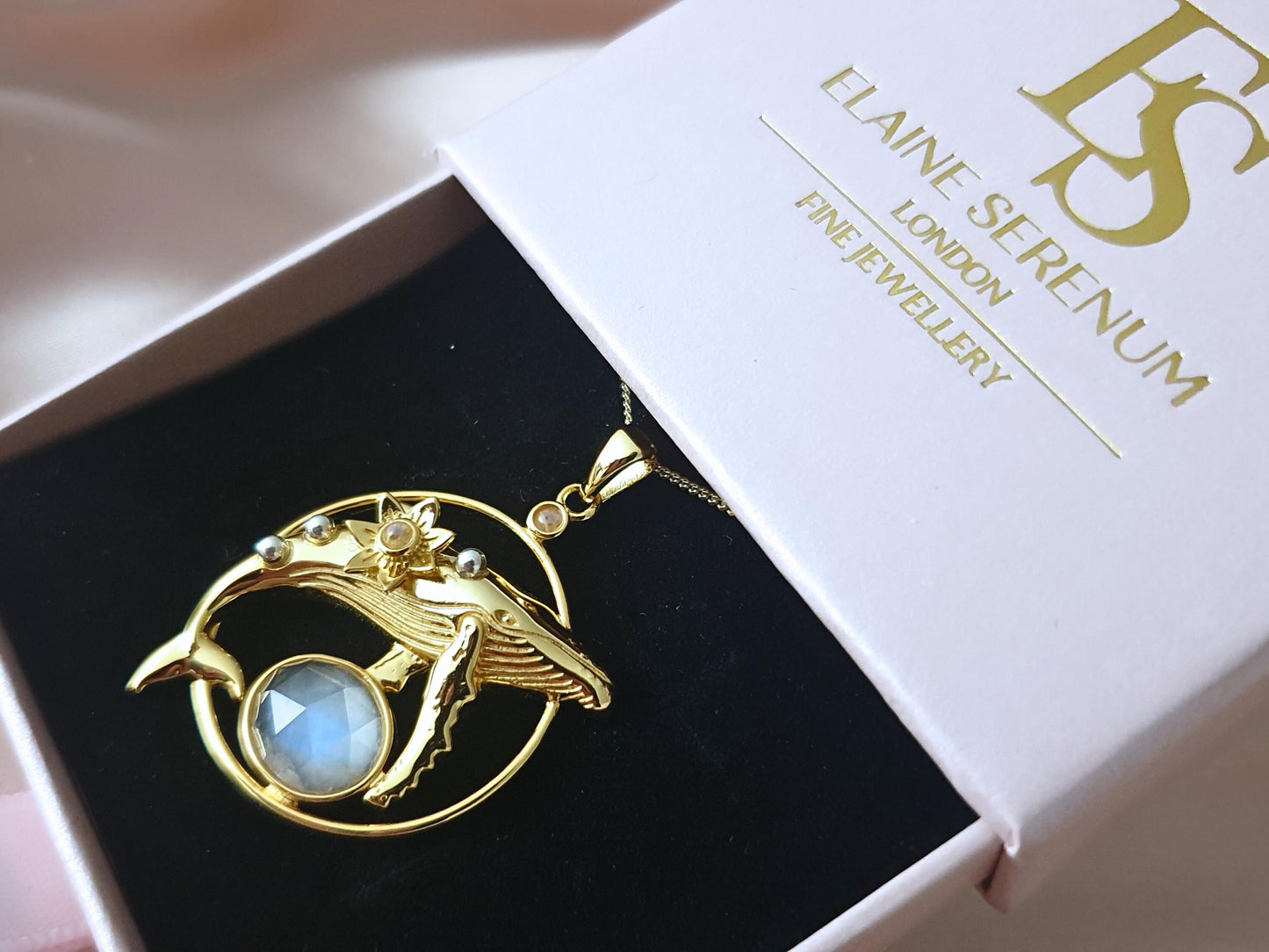 Gold Dainty Whale Necklace with Moonstones