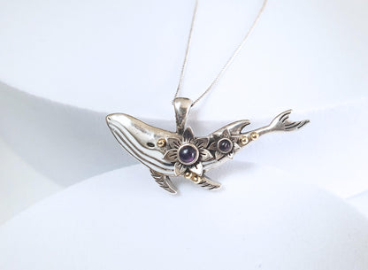 Silver Dainty Whale Necklace with Moonstones